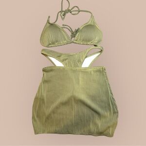 Striped Green Bikini, and Skirt Set